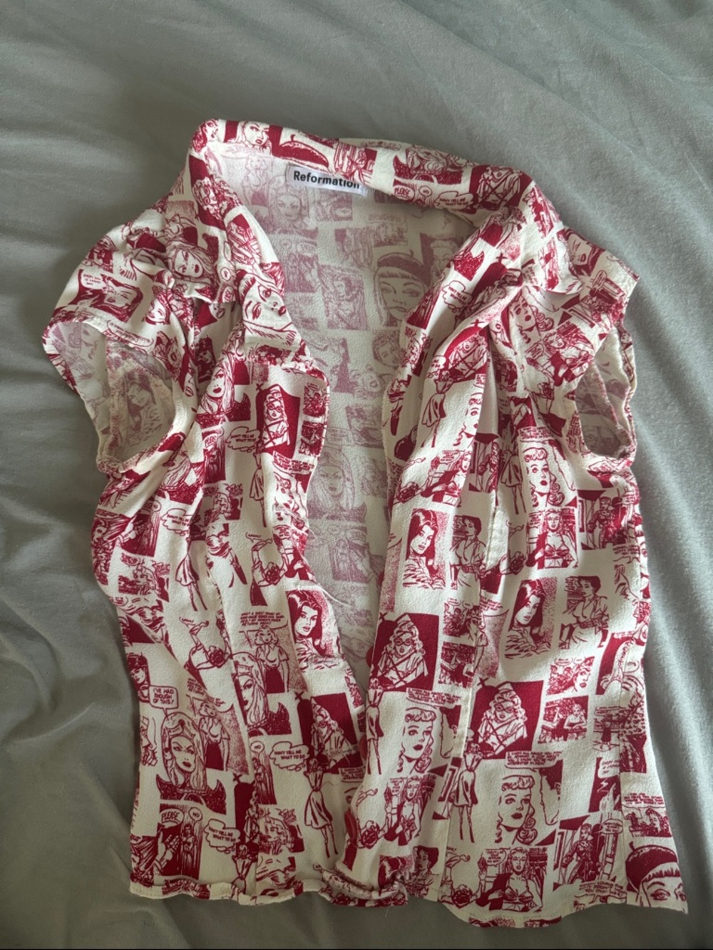 Red and white Reformation blouse